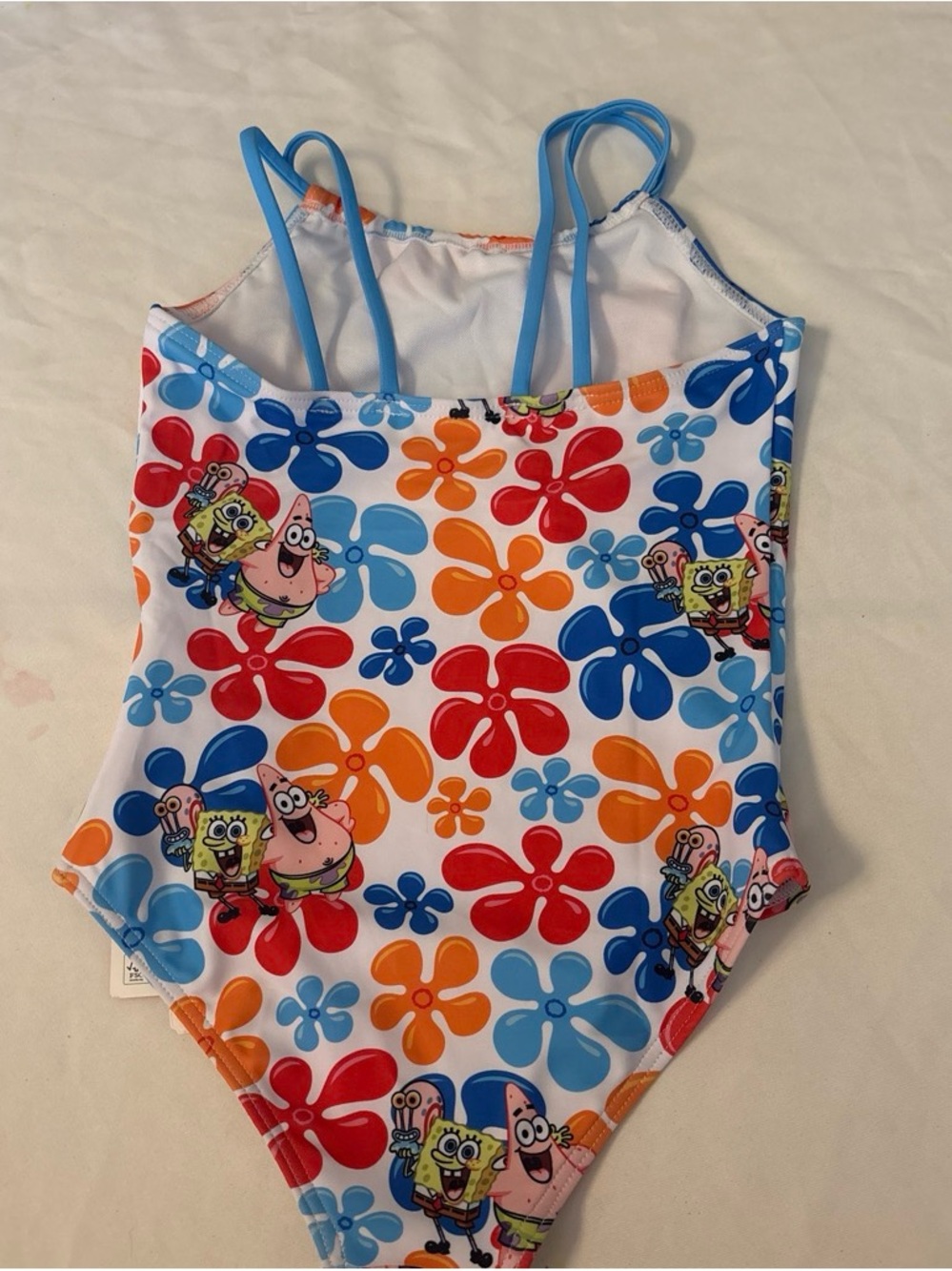 PatPat SpongeBob Floral Print One-Piece Swimsuit in Blue, Red, Orange